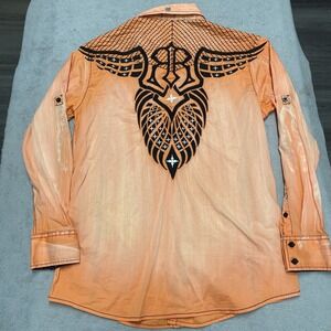 Roar Shirt Mens XL Washed Orange Embroidered Y2K Western Grunge